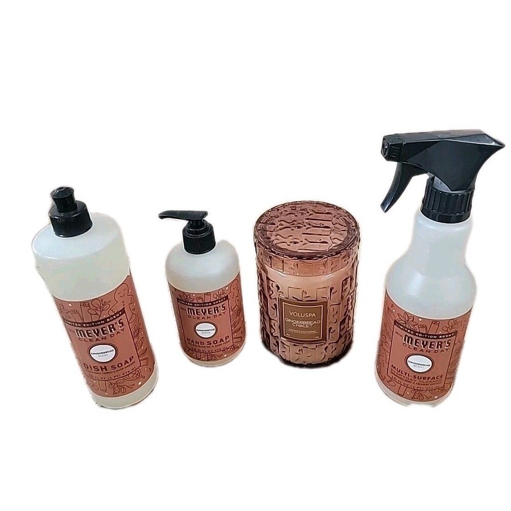 4 Piece Set Mrs Meyers Dish Soap Hand Soap Cleaner Candle All Gingerbread Scent